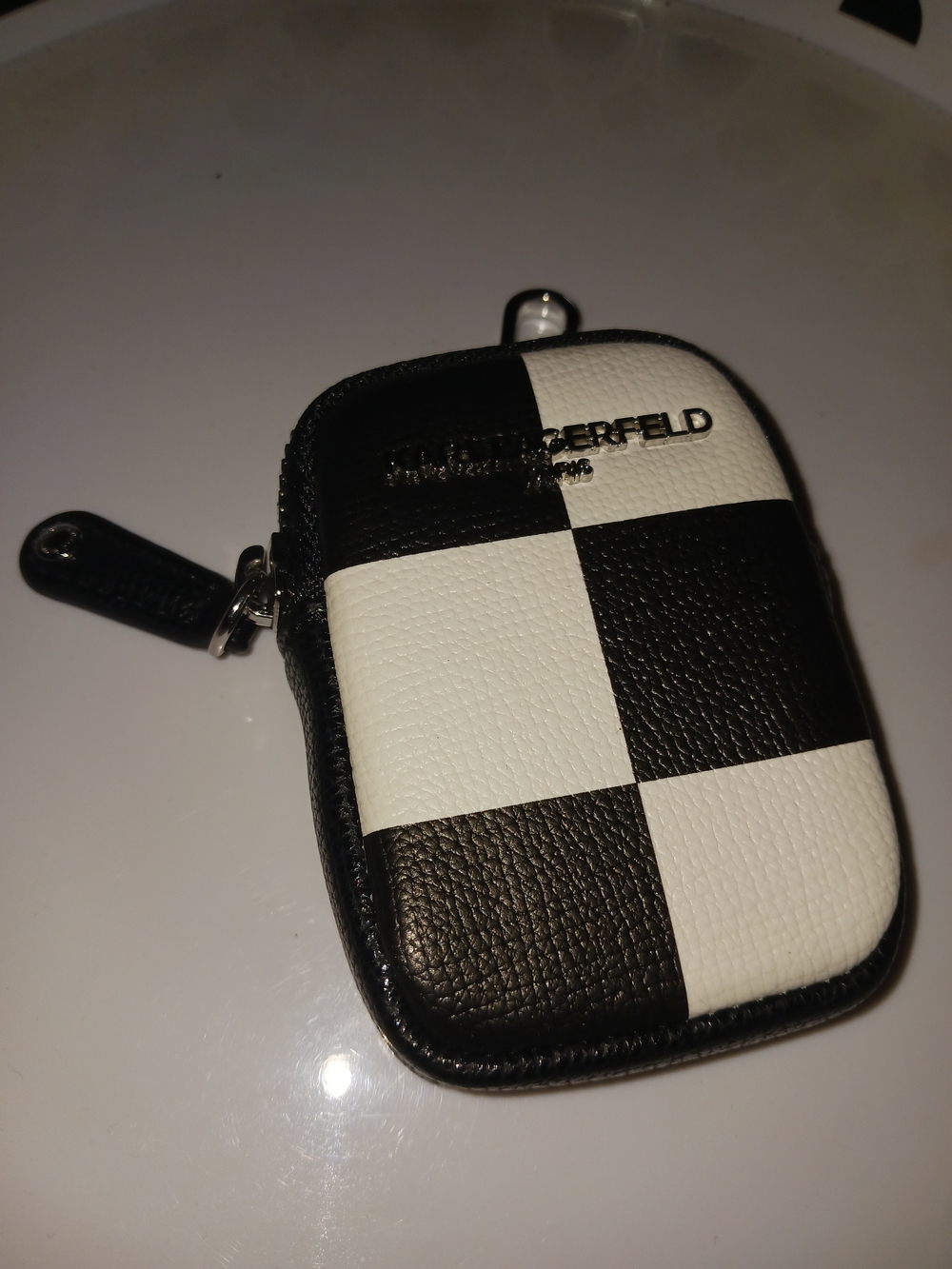 Karl Lagerfeld Paris Black & White Checker Key Pouch - Picture 6 of 8